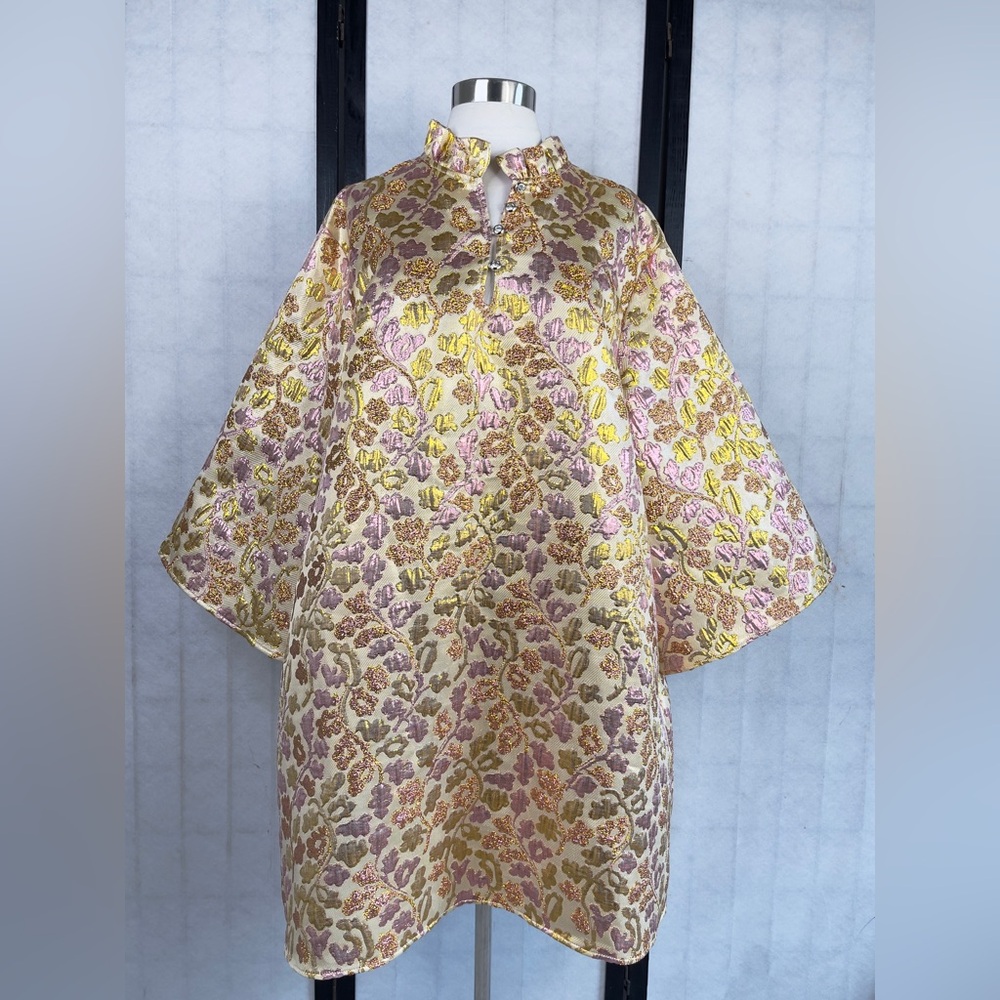 Gold Floral Brocade Tunic Top - Elegant Women's Top
